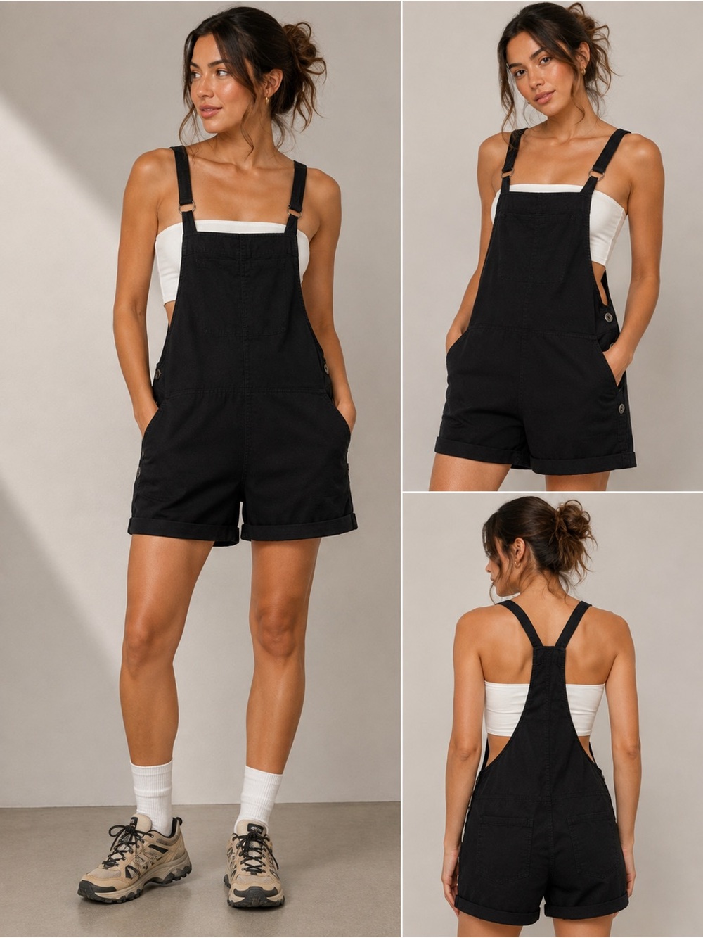 Hollister Black Baggy Short Overalls